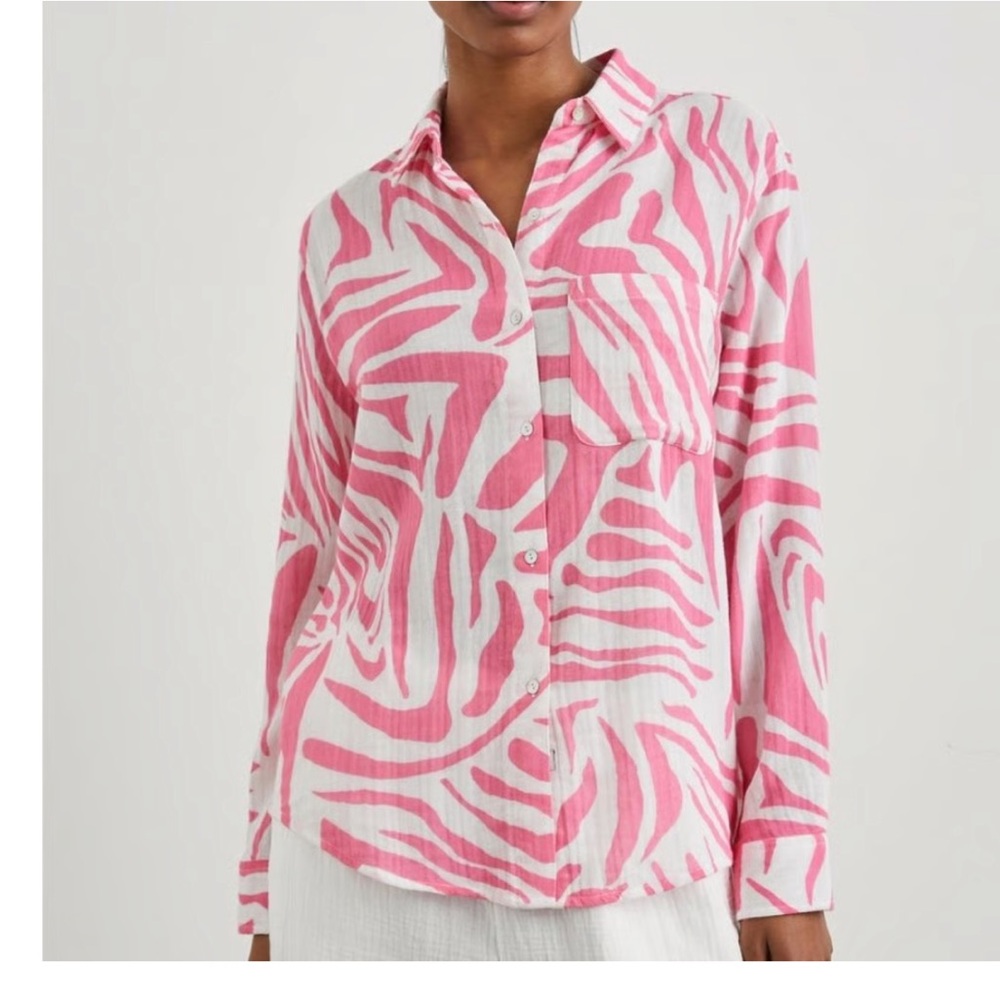 Rails Ellis Pink Tiger Print Cotton Shirt Size M